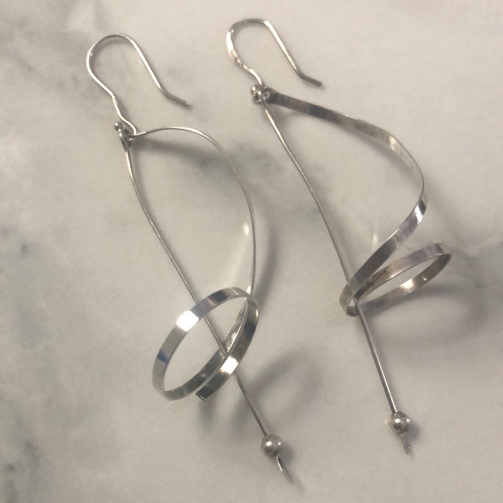 Solid sterling silver drop earrings with‎ silver bead